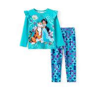 Disney Principessa Ragazze Outfits Increspature Mesh Hem Manica Lunga Top Floreale Bowknot Pantaloni 2PC, Turchese, 4-5 anni