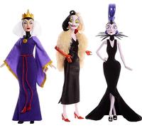Mattel Disney Princess - Cattive Disney da collezione, confezione da 3 con Regina Cattiva, Crudelia Demon e Yzma, look ispirati ai film Disney, giocattolo per bambini, 4+ anni, HRF56