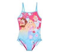 Disney Principesse Costume da Bagno per Ragazze, Costume Intero Raperonzolo Cenerentola e Belle Design, Costume da Bagno per Bambina, Taglia 8 Anni | Blu