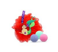 DISNEY Principesse - Set Bagno Ariel La Sirenetta con 3 Bombe Frizzanti Profumate Lampone + Spugna Doccia 3D - Prodotto Ufficiale Disney per Bambini dai 3 Anni