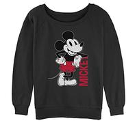 Disney Pullover Classico da Donna con Motivo Raglan Mickey Leaning Junior, con Punto Tutina, Nero, XL