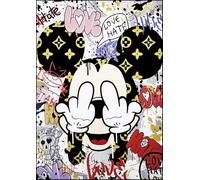 Disney Quadro da Parete o da Tavolo Serie Pop Art Street Art Topolino Mickey Mouse Love Hate Stampa Artistica su Legno 30x21