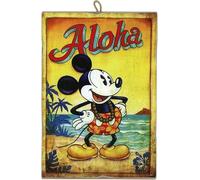 Disney Quadro Mickey Mouse Aloha Quadretto Stile Vintage Serie Cartoon Comics Aloha da Collezione Stampa Laser su Legno 25x18 cm - Idea Regalo