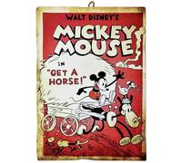 Disney Quadro Serie Cartoon WD Topolino Mickey Mouse Get a Horse Stampa su Legno 25x18cm