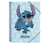Disney, Raccoglitore A4 Stitch a spirale con 30 tasche Chiusura Elastica, Blu