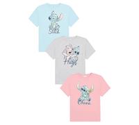 Disney Ragazze 3 Confezione di Magliette Lilo e Stitch Bambini Angelo Estate Top a Maniche Corte, rosa, 7-8 Anni
