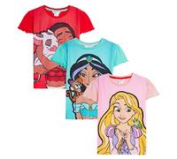 Disney Ragazze Confezione da 3 Magliette Principesse Bambine Jasmine Moana Rapunzel Vestito Top a Maniche Corte, Multi, 9-10 Anni