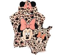 Disney Rosa Minnie Mouse Poncho Asciugamano e 1 Pezzo Costume da Bagno Set Ragaz