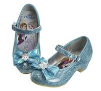 Disney Scarpe da bambina Mary Jane con décolleté piatto con fiocco, costume da principessa per bambini, per scuola, feste, scarpe basse senza lacci, per bambine e bambine, Blu Frozen, 28 EU