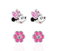 Disney Set 2 Orecchini Minnie Mouse a Perno, in Ottone, con Smalto Colorato e Zirconi Bianchi, per Donna, Pronto da Regalare, Gioielli Ufficiali Disney