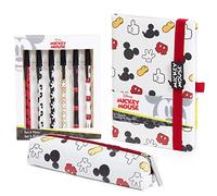 Disney Set Cancelleria Notebook Quaderno A5 Astuccio e Set Penne Disney Gadget Originale Minnie The Mandalorian Ih-oh Cancelleria Ufficio Scuola Università (Bianco/Rosso Mickey)