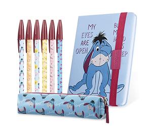 Disney Set Cancelleria Notebook Quaderno A5 Astuccio e Set Penne Disney Gadget Originale Minnie The Mandalorian Ih-oh Cancelleria Ufficio Scuola Università (Blu Eeyore)