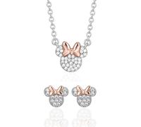 Disney Set Collana e Orecchini Minnie Mouse, in Ottone con Zirconi Bianchi, per Donna, Pronto da Regalare, Gioielli Ufficiali
