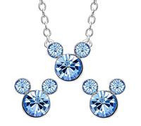 Disney Set Collana ed Orecchini in Ottone per Mese di Nascita, con Mickey Mouse - Dicembre Celeste