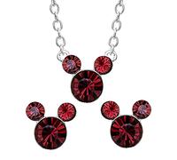 Disney Set Collana ed Orecchini in Ottone per Mese di Nascita, con Mickey Mouse - Gennaio Rosso