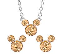 Disney Set Collana ed Orecchini in Ottone per Mese di Nascita, con Mickey Mouse - Giugno Rosa