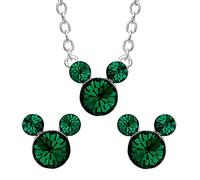 Disney Set Collana ed Orecchini in Ottone per Mese di Nascita, con Mickey Mouse - Maggio Verde Scuro