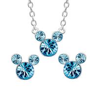 Disney Set Collana ed Orecchini in Ottone per Mese di Nascita, con Mickey Mouse - Marzo Azzurro