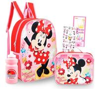 Disney Set con zaino Minnie Mouse con borsa per il pranzo - Bundle con borsa da scuola da 40,6 cm, scatola termica per il pranzo, adesivi, bottiglia d'acqua, molto altro | Zaino per la scuola Minnie