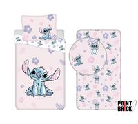 DISNEY SET COPRIPIUMINO + LENZUOLO ANGOLI 100% COTONE LILO & STITCH PINK