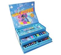 Disney Set da Disegno Stitch Valigetta con Manico a Tre Ripiani Kit 52 Pezzi Assortiti Accessori Matite Colorate Pastelli a Cera Acquerelli