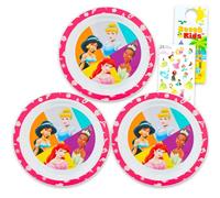 Disney Set da tavola Princess da 3 pezzi - Bundle 3 piatti di plastica con Ariel, Cenerentola e altri più adesivi, altro ancora | Piatti Disney Princess per ragazze e bambini