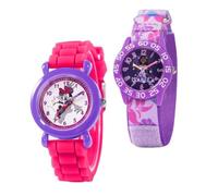 Disney Set di 2 orologi per bambini dai 4 ai 7 anni, con Isabela di Encanto e Minnie Mouse Dial Designs, lunette viola e rosa con cinturini in nylon e silicone floreali, ottieni 2 orologi misteriosi