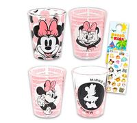 Disney Set di 4 bicchierini da shot Minnie Mouse con mini bicchieri da 42,5 g con adesivi Minnie Mouse Plus e più mini tazze