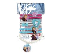 Disney - Set di 6 elastici glitterati e 1 braccialetto con perline, motivo: Elsa, Anna e Olaf, 12 pezzi
