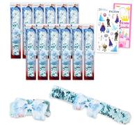 Disney Set di braccialetti con schiaffo di Frozen - Bundle con 12 braccialetti con paillettes con fiocchi per bambini più adesivi, altro ancora | Disney Frozen forniture per feste di compleanno