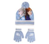 Disney Set di cappello e guanti congelati - Colore blu e bianco - taglia unica - realizzato in acrilico e poliestere - stampa Elsa e Anna - prodotto originale disegnato in Spagna