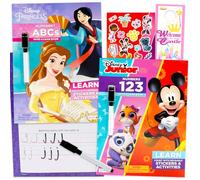 Disney Set di cartelle di lavoro per scrivere e disegnare, con Principesse Disney e Topolino, 24 pagine cancellabili, con pennarello cancellabile a secco, apprendimento precoce per imparare a scrivere