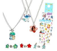 Disney Set di gioielli per ragazze - Set di accessori per vestire con collana e orecchini con adesivi Moana, Stitch, Bluey Plus, altro ancora | Gioielli Disney per bambini, ragazze
