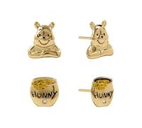 Disney Set di orecchini a lobo da ragazza in argento Sterling color oro con Winnie the Pooh e Hunny Pot con accenti di cristallo