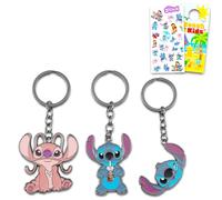 Disney Set di portachiavi Lilo e Stitch, con 3 portachiavi Lilo e Stitch, tra cui adesivi Stitch e Angel Plus, tatuaggi, altro ancora, portachiavi Stitch per ragazze, portachiavi Stitch, portachiavi