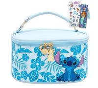 Disney Set di trousse per cosmetici Stitch, con astuccio ovale per trucco, articoli da toeletta da viaggio più decalcomanie per telefono, adesivi, borsa da viaggio per ragazze e donne, Blu, Stitch