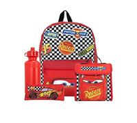 Disney Set di zaini Cars da 4 pezzi | Saetta McQueen Zaino Astuccio Bottiglia d'acqua e Borsa per il pranzo | Zaini per bambini per la scuola e le avventure | Merchandising ufficiale delle auto