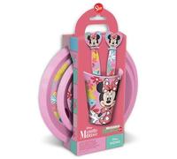Disney Set Pappa 5 pezzi rosa in plastica Minnie Topolina piatti bicchiere posate
