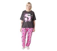 Disney Set Pigiama da Donna Nightmare Before Christmas | Top a Maniche Corte con Grafica Jack Skellington per Adulti e Pantaloni Pigiama a Gamba Lunga in Nero e Rosa | Indumenti da Notte da Donna