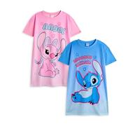 Disney Set Pigiama e Camicia da Notte per Ragazze Angel & Stitch, Confezione da 2 | T-Shirt da Notte a Maniche Lunghe e Pantaloni del Pigiama per Bambini con Stampa Grafica dei Personaggi