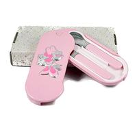 Disney Set Posate per Bambini Mickey e Minnie, Forchetta e Cucchiaio con Portaposate, Rosa e Celeste (Rosa)