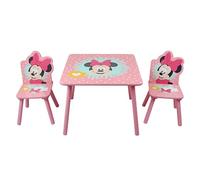 Disney Minnie Mouse Table And Set for Kids (2 Chairs Included) Tavolo e Sedie, MDF da 15 mm, Legno di Pino, Rosa (Light Pink), Piccolo