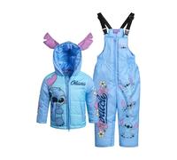Disney Set tuta da neve per bambine, motivo: Minnie Mouse, Lilo & Stich, 2 pezzi, giacca da sci e pantaloni con pettorina da neve, per bambine (2T-7), Stitch Blu, 4 anni