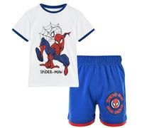 Disney Spider-Man, set da ragazzo, maglietta e pantaloncini, 100% cotone, bianco e blu, stile Avengers, taglie 98-128, confortevole, estate, Marvel, bianco, 122