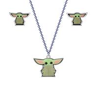 Disney Star Wars Set Collana e Orecchini Grogu Baby Yoda in Ottone con Smalto Verde e Marrone, Girocollo Regolabile e Orecchini a Lobo per Ragazze e Bambine, Gioielli Ufficiali Star Wars