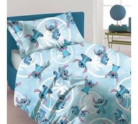Disney, Stich Blu, Completo Lenzuola Letto Singolo Una Piazza In Flanella di Puro Cotone Completo Lenzuolo Sopra + Sotto con Angoli + Federa