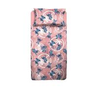 Disney, Stich Rosa, Completo Lenzuola Letto Singolo Una Piazza In Flanella di Puro Cotone Completo Lenzuolo Sopra + Sotto con Angoli + Federa