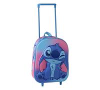 Zaino per la scuola con ruote Stitch, per bambina, trolley 3D in EVA rosa e blu, manico telescopico e tasca laterale in rete, licenza ufficiale Disney, ideale per la scuola e i viaggi