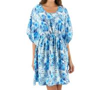 Disney Stitch Abito Caftano da Donna, Morbido Tessuto Floreale Design Tropicale Abito Caftano a Maniche Corte, Regalo per Donne e Adolescenti (IT, Testo, M, Regular, Regular, Blu)