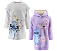 Disney Stitch - Abito Felpato Invernale - Maxi Felpa Bambina 3-8 Anni | Calda e Morbida con o Senza Cappuccio - Personaggi Stitch & Angel | 60% Cotone 40% Poliestere [10177 Grigio - 6 Anni]